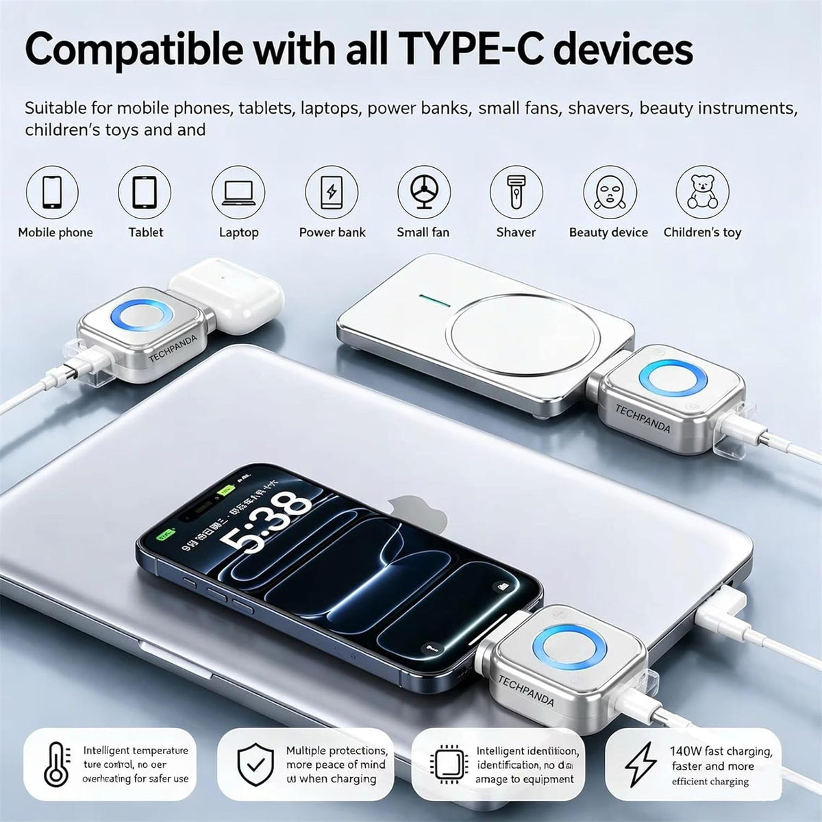 AI Smart USB-C Fast Charger with Auto-Disconnect