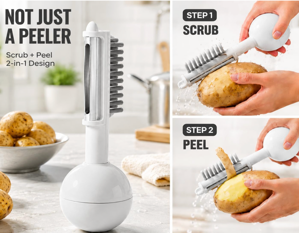 3 In 1 Multifunctional Vegetable Fruit Peeler Brush