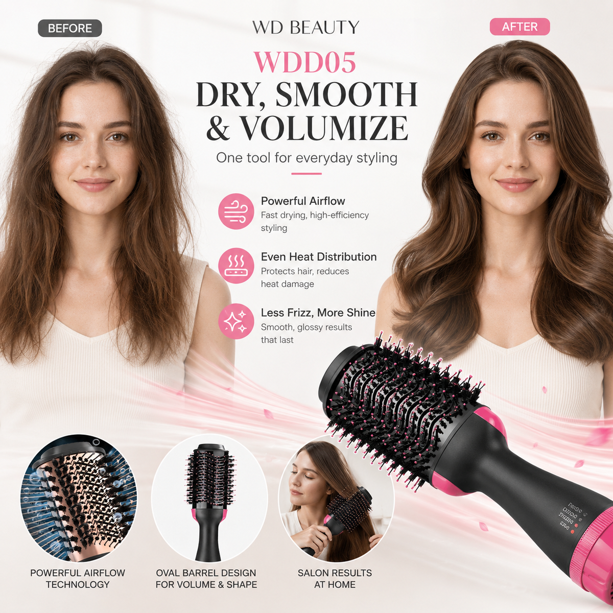 Electric Hot Air Hair Dryer Brush & Volumizer
