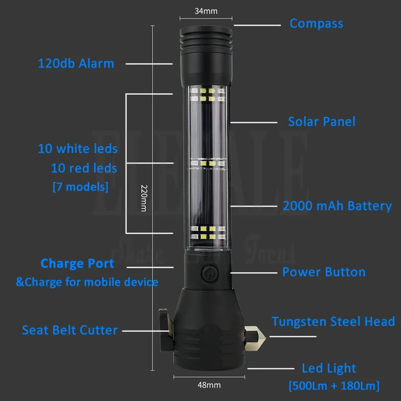 7 in 1 Multi Tool Rechargeable Solar Flashlight