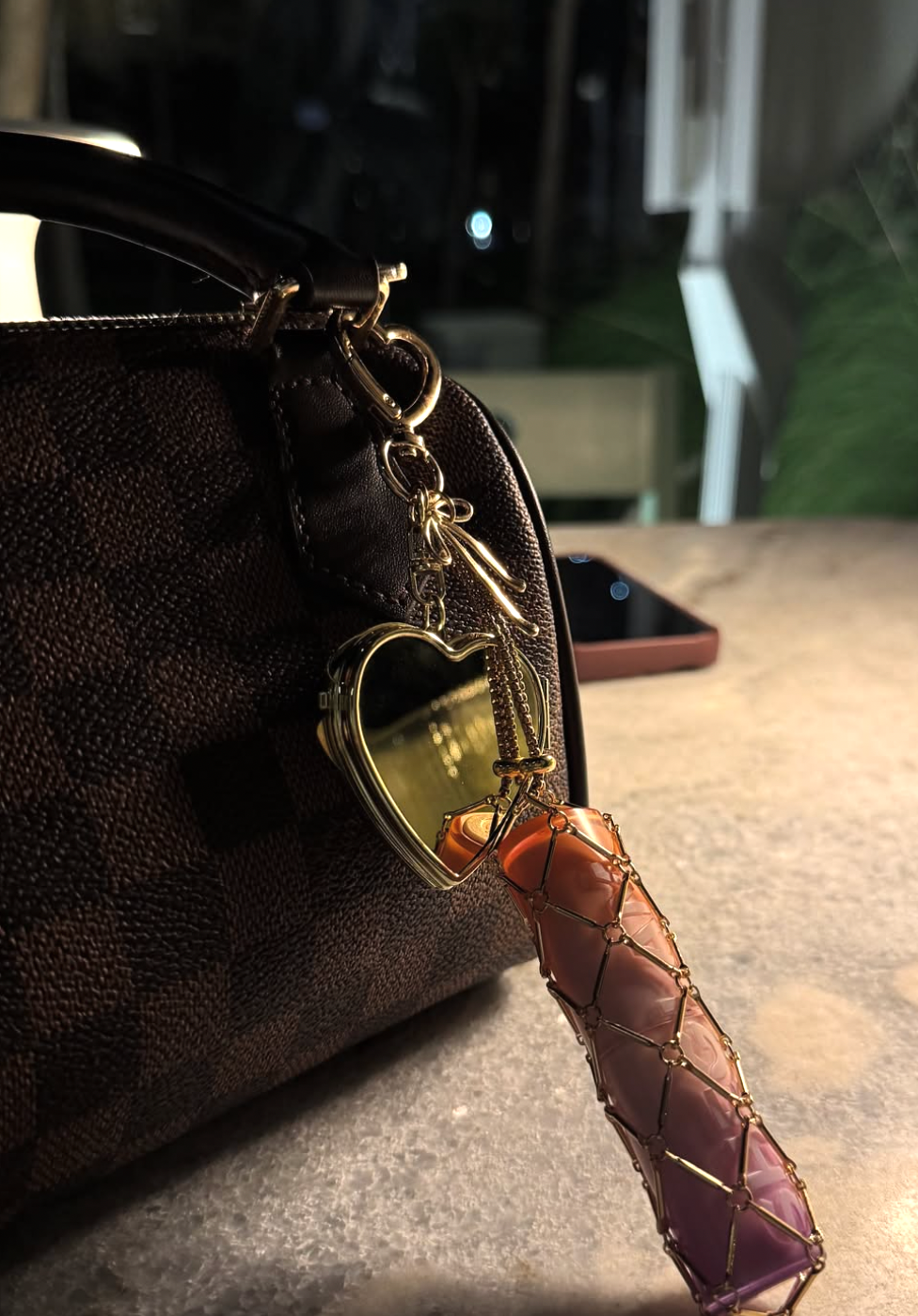 Compact Mirror Key Chain with Lipstick Holder